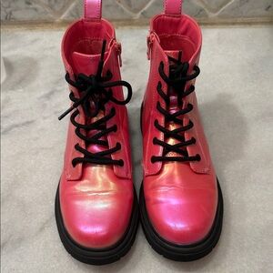 Iridescent Shiny hot Pink Lace-Up Boots